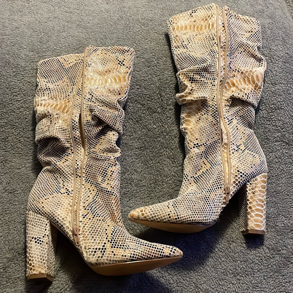 Liliana Pho Snake Skin Boots 4 Inch Heel
